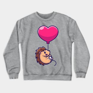 Cute Hedgehog Flying With Love Heart Balloon Cartoon Crewneck Sweatshirt